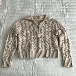 Women’s Tan Cropped Quarter-Zip Sweater